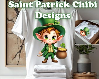 St Patrick Clipart Chibi Leprechaun PNG Shamrock March Party 90 Digital Download
