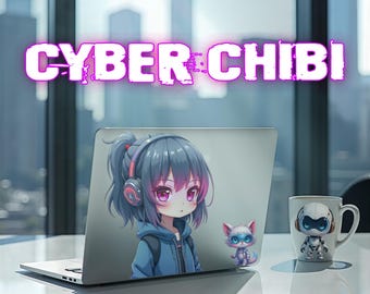 Space Clipart Cyberpunk Chibi PNG Futuristic Neon Tech Art 130 Digital Download