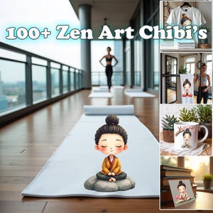 Clipart de acuarela de meditación zen: póster de yoga, arte de jardín zen, diseños de vibra positiva para camisetas y tarjetas