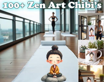 Wellness Clipart Chibi Yoga Meditation PNG Mindfulness Calm Art Digital Download