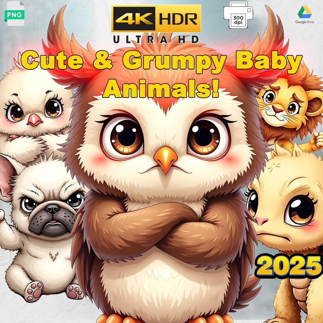 188 Grumpy Baby Animal Pngs, Cute Watercolor Clipart, Funny Digital ...