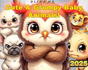 Baby Animal Clipart Watercolor Kawaii PNG Nursery Baby Shower 188 Digital Download