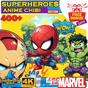 400+ Chibi Superheroes & Villains PNG Bundle | Clipart Set | Instant Download