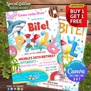 Shark Pool Party Invitation, Shark Birthday Invitation, Shark birthday, Shark Party, Birthday Bash Boy or Girl, Digital File CANVA