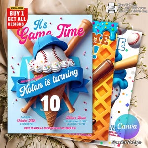 Baseball Drip Birthday Party Invitation, Editable Canva Template, Instant Access & Download, Digital Baseball Birthday Invite, Baseball Drip
