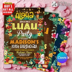 Luau Birthday Party Invitation, Aloha Luau Invitation, Luau Invitation Hawaiian Birthday Invitation, Editable Luau Hawaiian Invitation