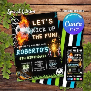 Editable Soccer Birthday Invitation Card Template, Football Invitation Soccer Invitation Card Template, Editable Soccer Canva