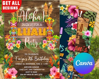 Luau Birthday Invitation, Editable Luau Invitation, Luau Party Invitation, Luau Invitation, Hawaiian Birthday Invitation, Hawaiian Luau