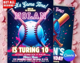 Baseball Ice Cream Drip Birthday Invitation, EDITABLE Baseball Invite, Ice Cream Drip, Baseball Drip Invite, Baseball Ice Cream neon party