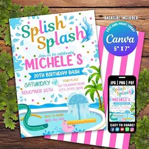Splash Pad Party Invitation, Editable Splash Invitation, Water Park Party Invitation, Waterpark Invite, Canva
