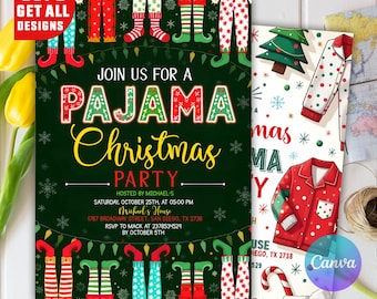 Christmas Pajama Party Invitation, Pajama Invitation, Christmas Party Invitation, Holiday Party Invite, Xmas Party, Editable Canva Template