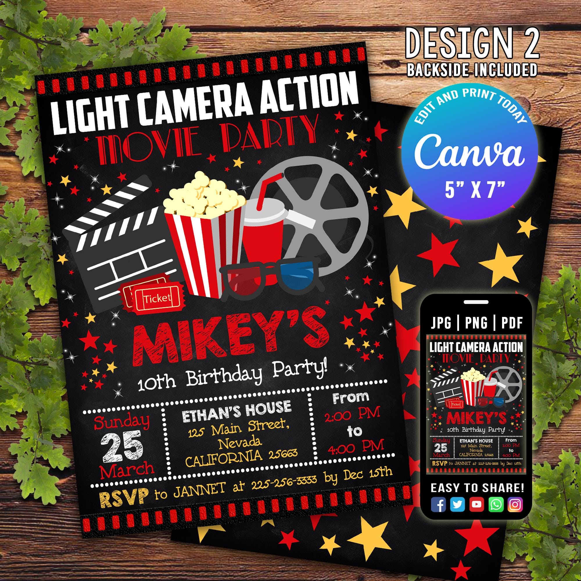 Editable Movie Invitation, Movie Birthday Invitation, Cinema Birthday ...