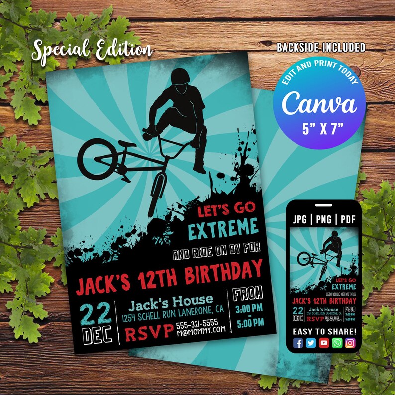 Bike Party Invitation, Mountain Bike Party Invite, Dirt Bike Party ...