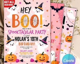 Halloween Pink Ghost Birthday Invitation, Spooktacular Halloween Party, Hey Boo Ghost Party, Halloween Party Invite, Hey Boo Invitation