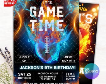 EDITABLE Football Invitation, Football Birthday Invitation Printable, Sports Party Invite, Football Game Time Invitation, Football Canva