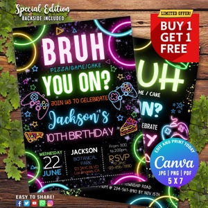Bruh Geburtstagseinladung Jungenspiele Geburtstagsparty-Einladung Bruhh It's My B Day Einladen Pizza einladen Pool einladen Kuchen einladen Teenager CANVA