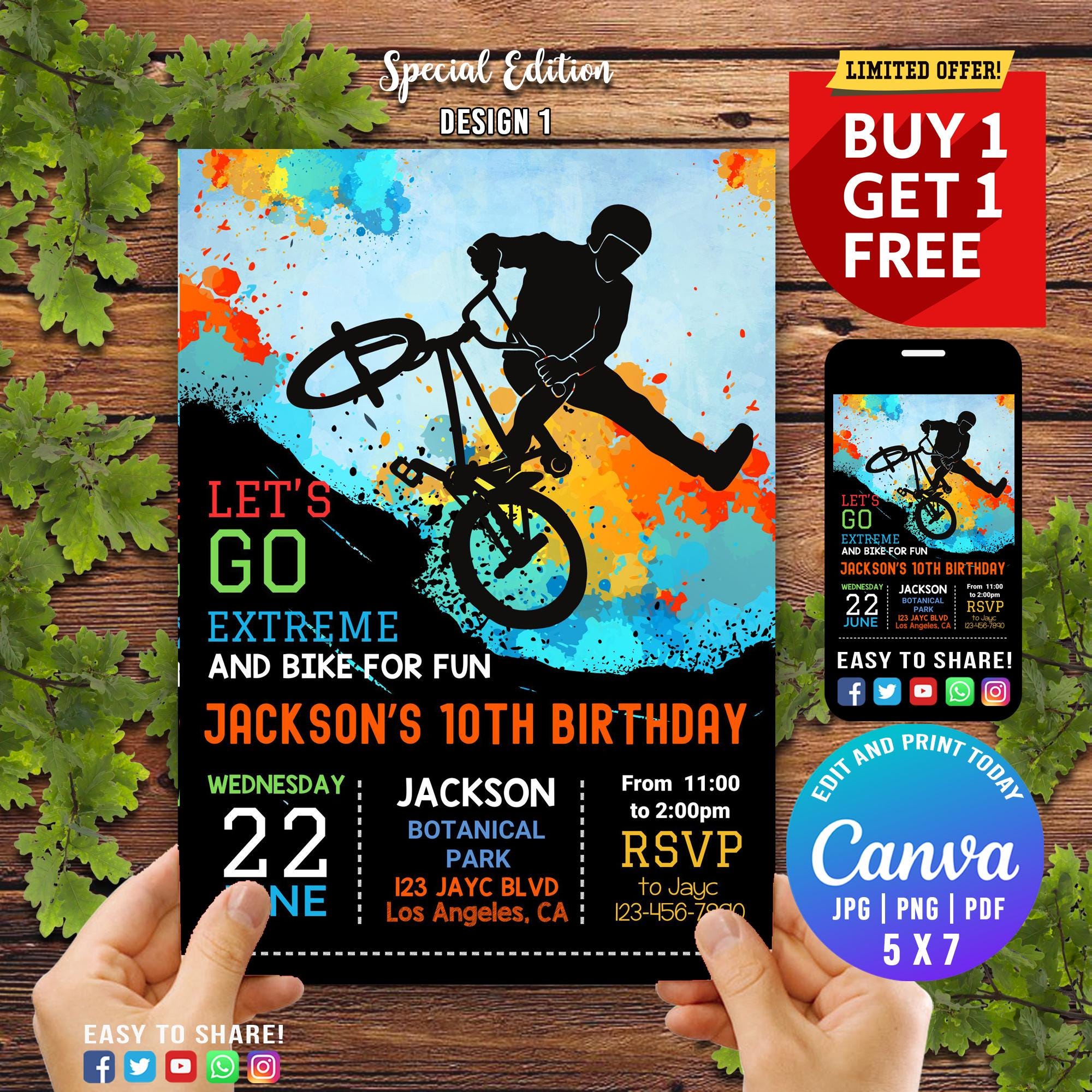Bike Party Invitation, Mountain Bike Party Invite, Dirt Bike Party ...