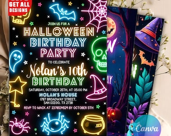 Neon Halloween Party Invite, Spooktacular Costume Party Neon Invitation, Neon Halloween, Halloween DIY Kid Cute Invite, Halloween Invitation