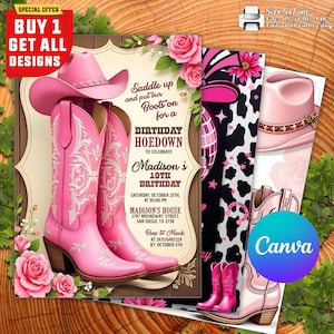 Rosa Cowgirl-Geburtstags-Einladung, Nashville, Cowgirl Hoedown-Geburtstagsfeier einladen, Rosa Disco-Cowgirl Hoedown-Party, Disco Rodeo einladen