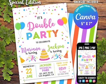 Double Birthday Invitation, Twins Invitation, Joint Birthday Invitation, Siblings Invitation, Brother Sister Invitation, Dual Bday Invite