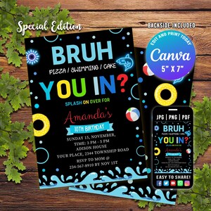 Editable Bruh Birthday Invitation, Boy Pool Birthday Party Invitation, Bruh You in Any Age Birthday Invitation, Digital Download CANVA
