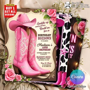 Pink Cowgirl Birthday Invitation, Cowgirl Hoedown Birthday Party Invite, Pink Disco Cowgirl Hoedown Party, Disco Rodeo Invite, Nashville