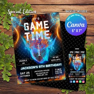 Convite de futebol EDITÁVEL, convite de aniversário de futebol para impressão, convite para festa esportiva, convite para hora do jogo de futebol, futebol Canva