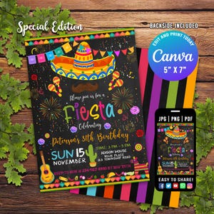 Convite de aniversário de festa, convite de aniversário floral mexicano, convite de aniversário de papel picado mexicano, convite temático mexicano, festa editável