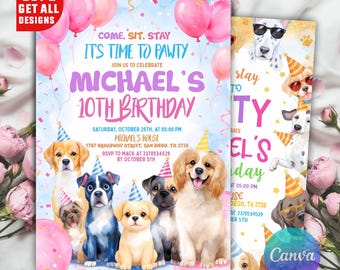 Editable Dogs Birthday Party Invitation – Puppy Birthday Party Animal Invite, Calling All Pawty Animals, Dog Printable Template Pawty