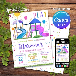 Playground Birthday Invitation, EDITABLE Jungle Gym Party Invite Template, Bounce Indoor Playground, Soft Play Climb, Instant Download CANVA