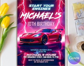 Editable Race Car Invitation Birthday Kids Party Invite, Car Birthday Invitation Race Car Birthday Invitation, Sport Car Birthday Invitation