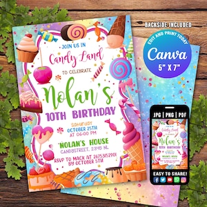 Editable Sweets Candy Invitation Template, Sweet Candy Birthday Invitation, Sweet Celebration Birthday Invitation, Candy Invitation CANVA