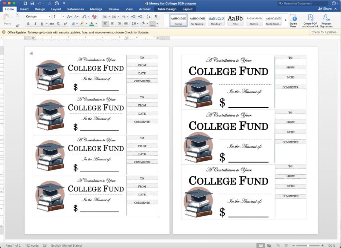 Money for College Fund 529 Certificate Digital Download Etsy
