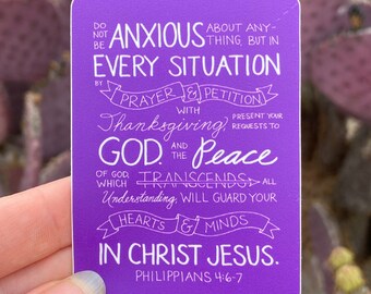 Sticker- "Do Not Be Anxious"- Phil 4:6-7  Print of hand-lettering Bible/Scripture artwork- 3″ FREE Shipping