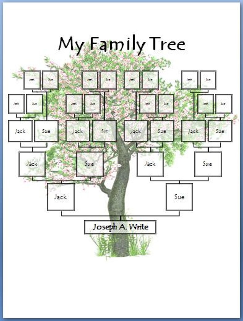 Family Tree Digital Download Template Great in Scrapbooking or School Projects Pink flower tree image 5