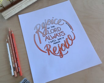 Rejoice in the Lord Always | Philippians 4:4 | Hand-lettered Art