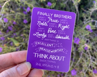 Sticker- "Think About Such Things"- Phil 4:8  Print of hand-lettering Bible/Scripture artwork- 3″ FREE Shipping