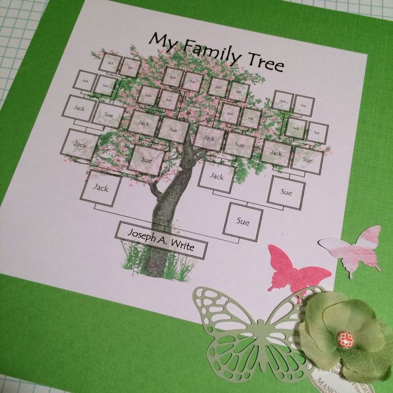 Family Tree Digital Download Template Great in Scrapbooking or School Projects Pink flower tree image 3