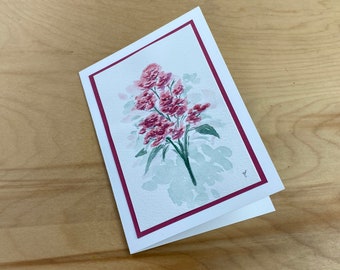 Pink Flowers- Original Art Watercolor 5x7 Greeting Card- Hand-drawn, Hand painted
