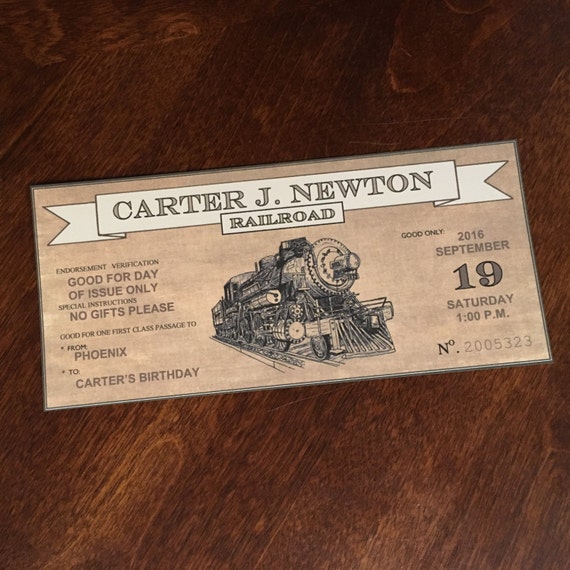 train ticket editable digital download party invitation or etsy