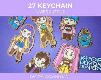Kpop Demon Hunters 27 nyckelringar + GRATIS GÅVA | Laserskuren SVG/LBRN-fil för anpassade nyckelringar för akryl, trä, digital nedladdning