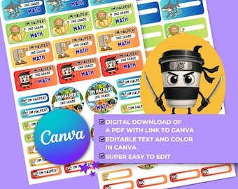 Etikettenaufkleber zum Schulanfang von Italian Brainrot | Digitale Datei | Namensaufkleber | Bearbeitbar in Canva