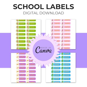 Etichette scolastiche modificabili (vari modelli) | Etichette stampabili per bambini | Adesivi carini | Modello Canva | Download digitale