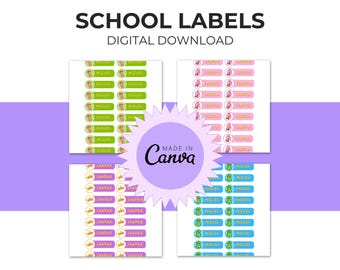 編集可能な学校用ラベル（様々なデザイン） | 子供向けの印刷可能な 
