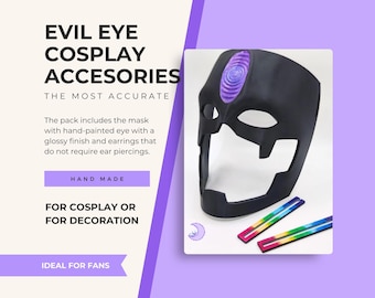 Máscara y pendientes de Devil Eye (DDD) | Impresión 3D, pintado a mano. Para cosplay o para coleccionar