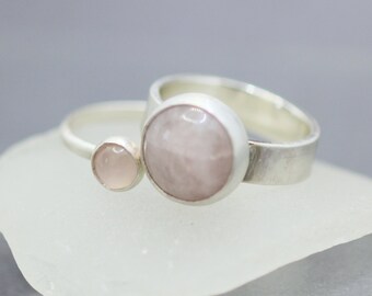 Rose Quartz Silver Stacking Rings size 7.5
