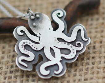 Handmade Sterling Silver Octopus Necklace – Ocean Lover Gift, Nautical Jewelry, Sea Life Pendant