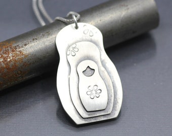 Nesting Dolls / Matryoshka Necklace Silver and Handmade