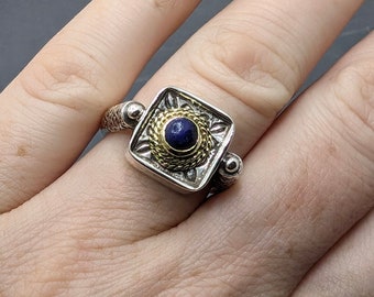Vintage Greek Ring Silver and Lapis Lazuli