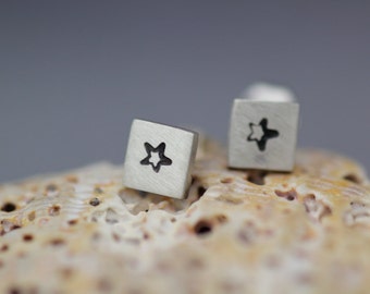 Tiny Silver Star Earrings - Handmade Metal Star Posts